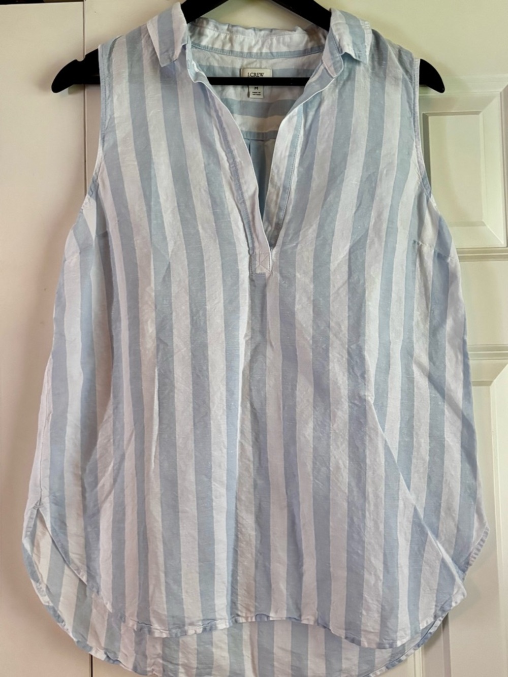 J. Crew Sleeveless Striped Popover Tunic in Light Blue and White